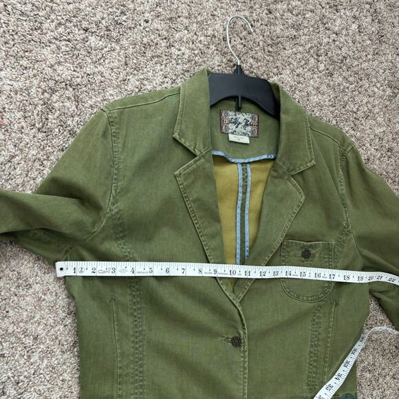 Indigo Palms Tommy Bahama Olive Green Stretch Twill Blazer Embroidered XL Boho - Picture 9 of 9